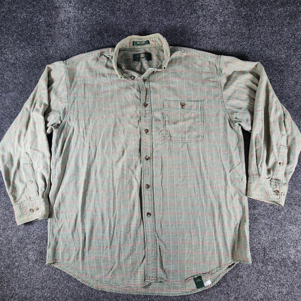 VTG Orvis Button Down Plaid Shirt Men's Large Rustic Chambray Fishing